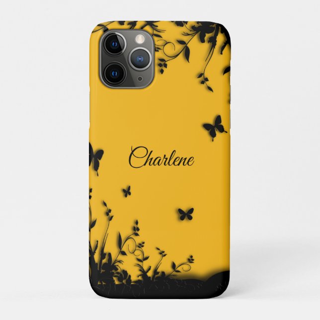 Saffron Yellow Butterfly Garden Personalized Case-Mate iPhone Case (Back)