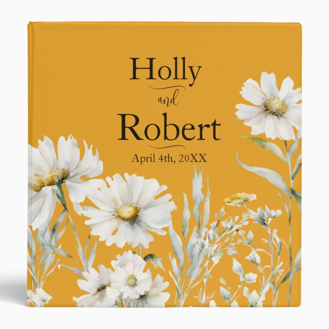 Saffron Yellow, Daisy Floral Wedding Binder (Front)