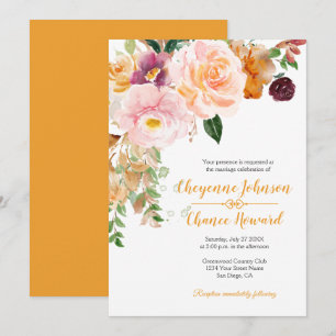 Saffron Yellow Pink Mauve Rustic Wedding   Invitation