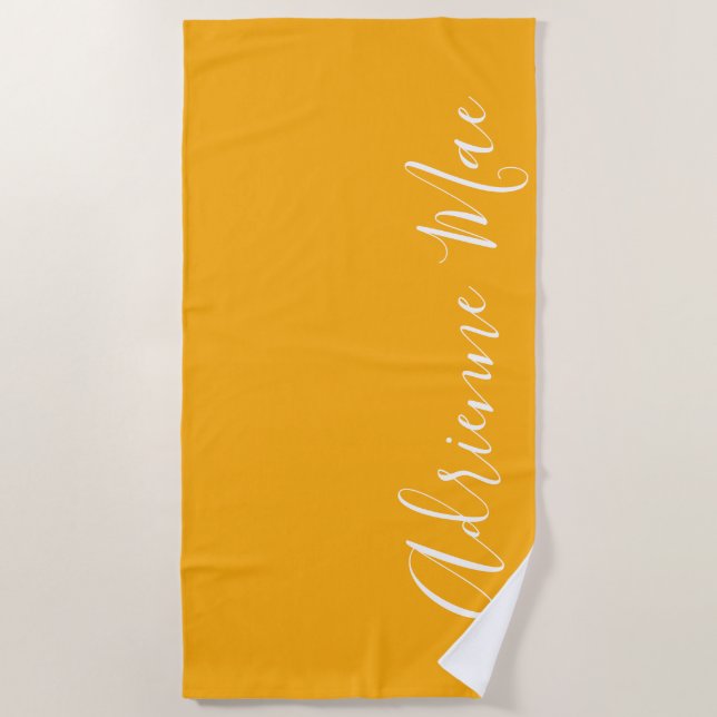 Saffron Yellow Simply Personalized Beach Towel (Front)