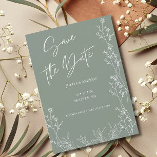 Saga green trendy wedding save the date card