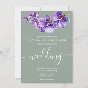 Saga green Unique floral Script wedding Invitation