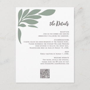 Sage Abstract Tropical Floral Leaf Wedding Enclosure Card