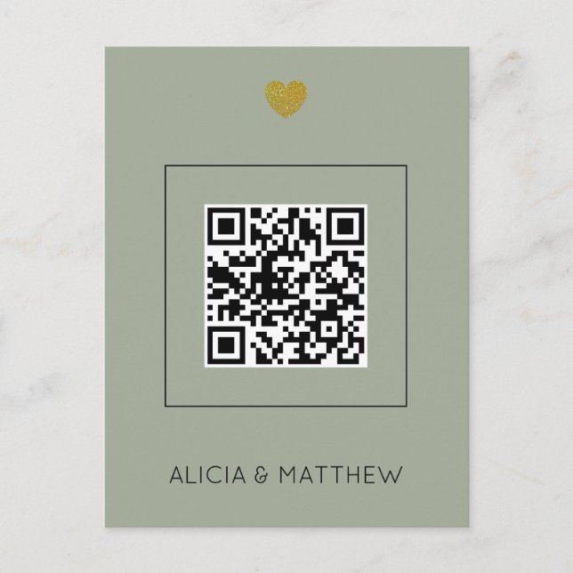 Sage All in One Wedding Invitation with QR Code  Postcard (Front)
