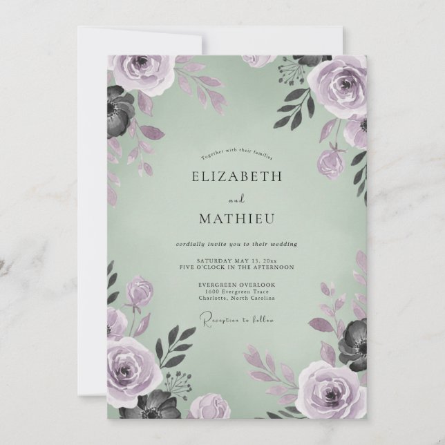 Sage Amethyst Foliage Eucalyptus Wedding Invitation (Front)