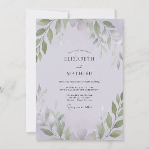 Sage Amethyst Leafy Wedding Invitation