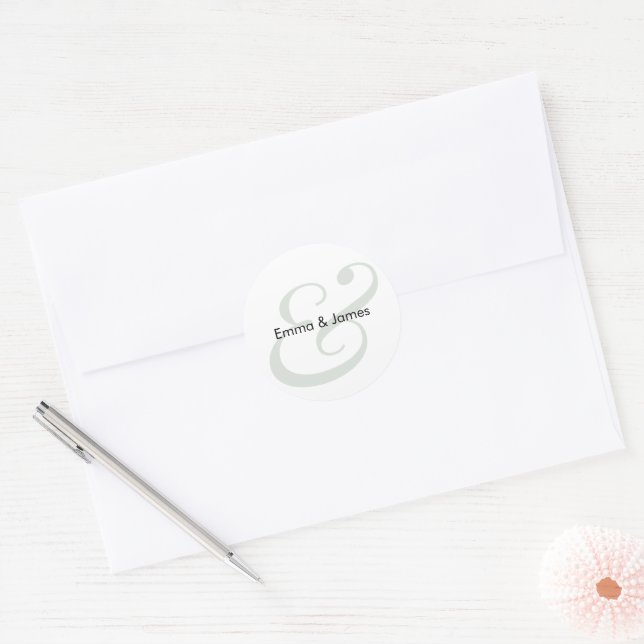 Sage Ampersand Wedding | Monogram Envelope Classic Round Sticker (Envelope)