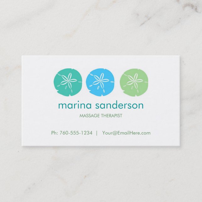 Sage and Aqua Sand Dollar Business Cards (Front)