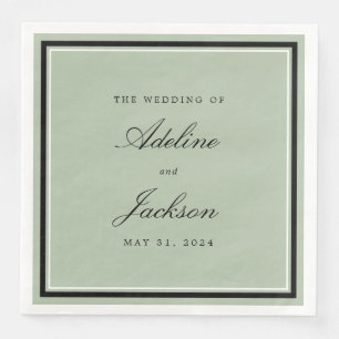 Sage and Black Border Classic Traditional Wedding Napkin