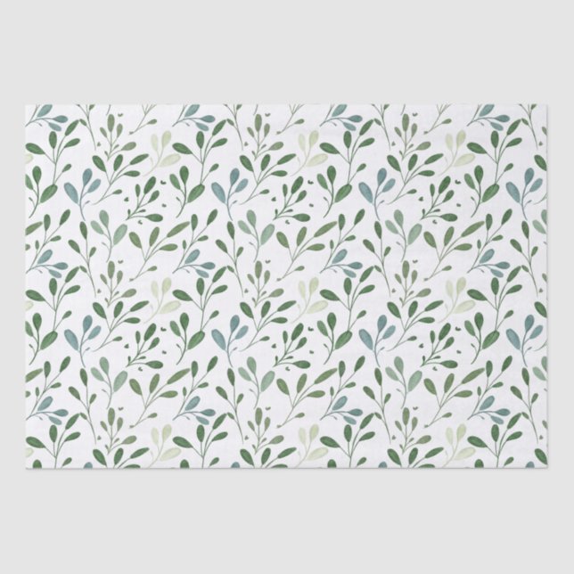Sage and Blue Decoupage Leaf Pattern Background  Tissue Paper (Front)