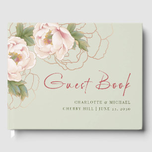 Sage and Blush Peony Floral Guest Book