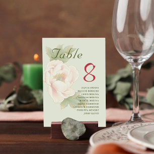 Sage and Blush Peony Floral Guest Name Table Number