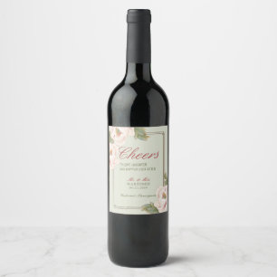 Sage and Blush Peony Floral Wedding Wine Label