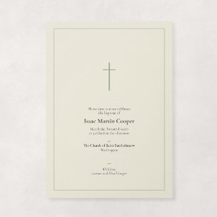 Sage and Cream Religious Minimal Cross Baptism Invitation