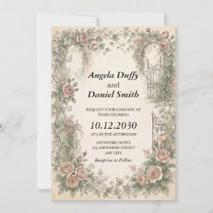 Sage and English Rose & Ivy Tudor Renaissance Wedd Invitation