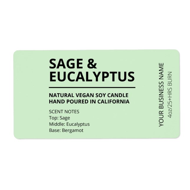 Sage And Eucalyptus Mint Coloured Candle Labels (Front)