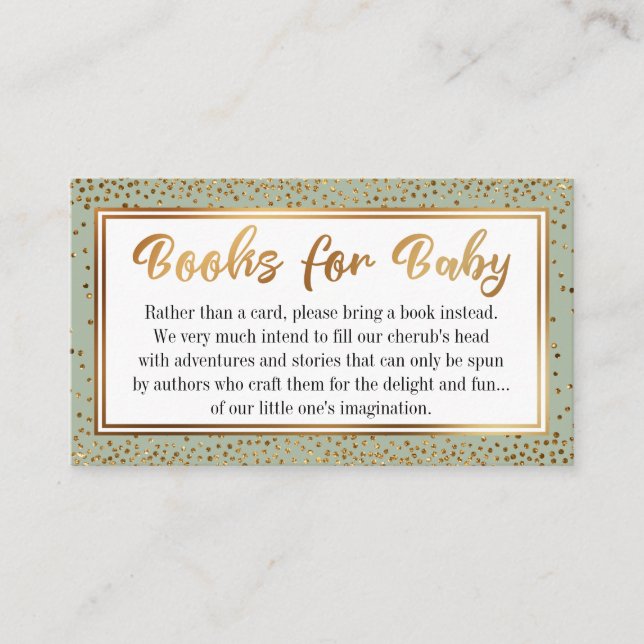 Sage and Gold Confetti Book Request Insert Cards (Front)