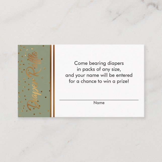 Sage and Gold Confetti Diaper Raffle Ticket Cards (Front)