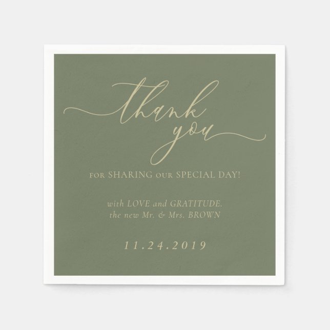 Sage and Gold Formal Minimalist Decor Wedding Napkin (Front)
