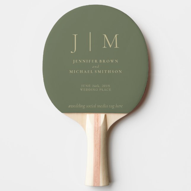 Sage and Gold Formal Simple Fun Wedding Ping Pong Paddle (Front)