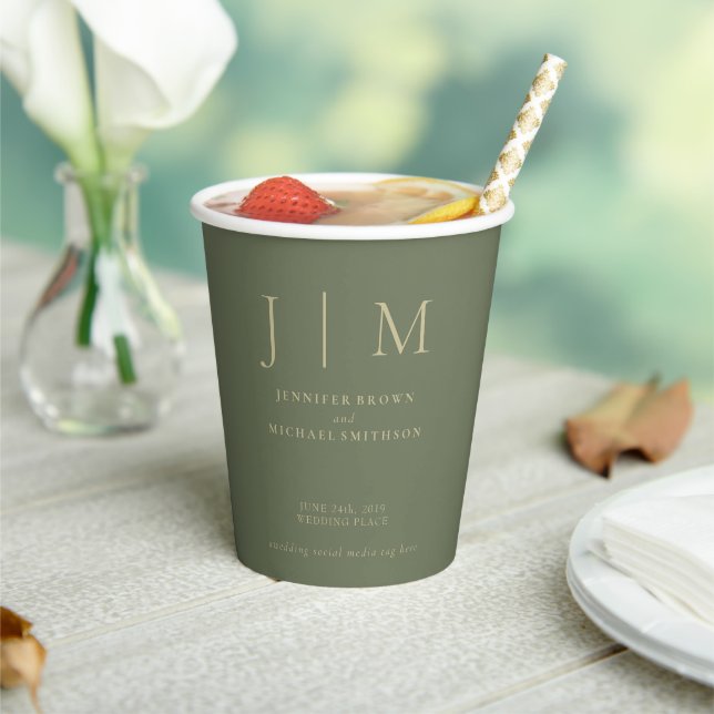 Sage and Gold Simple Minimal Drink Wedding Paper Cups (Insitu)