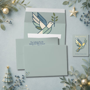 Sage and Ivory Graphic Dove Christmas Card Match Envelope