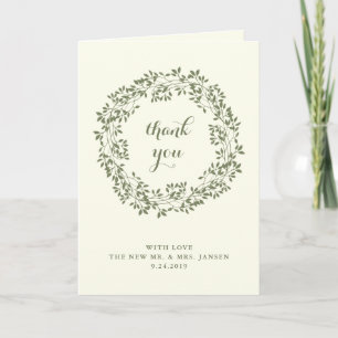 Sage and Ivory Rustic Botanical Wreath Thank You Card