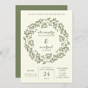 Sage and Ivory Rustic Botanical Wreath Wedding Invitation