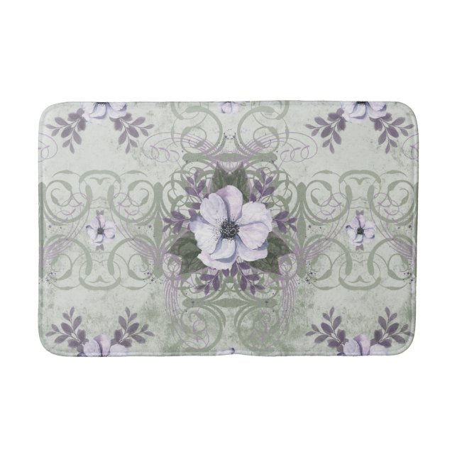 Sage and Lavender Vintage Floral Bath Mat (Front)