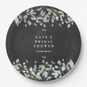 Sage and Lilac Floral Chalkboard Bridal Shower  Paper Plate