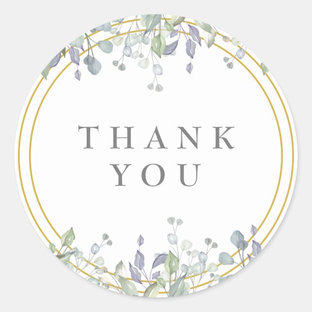 Sage and Lilac Floral Thank You Favour Classic Round Sticker (Front)