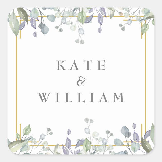 Sage and Lilac Floral Wedding Favour Square Sticker (Front)