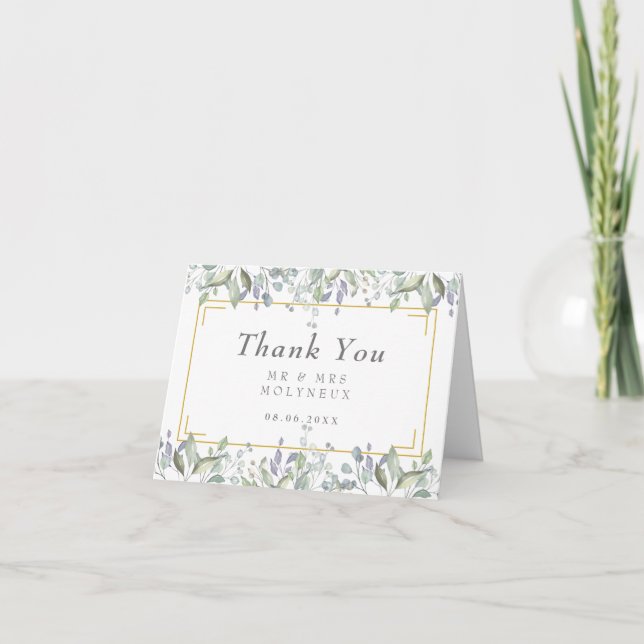 Sage and Lilac Floral Wedding Thank You Card (Front)