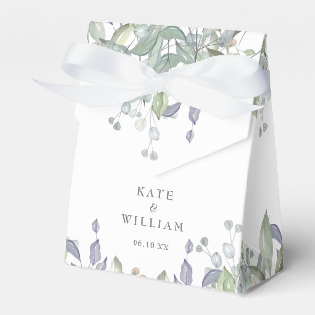 Sage And Lilac Greenery Floral Wedding Favor Box (Front Side)