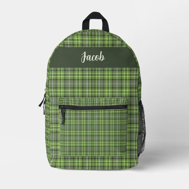 Sage and Olive Plaid Printed Backpack (Front)