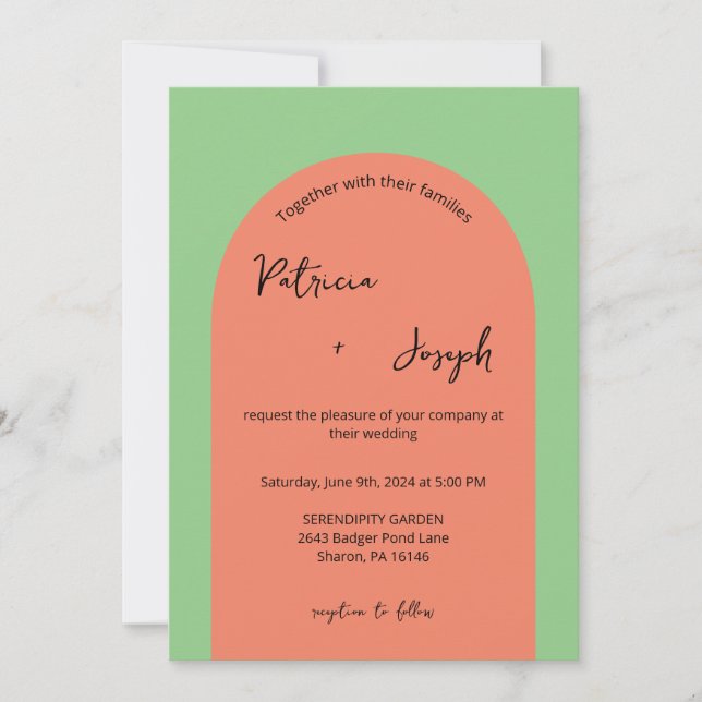 Sage and Salmon Modern Wedding Invitation (Front)