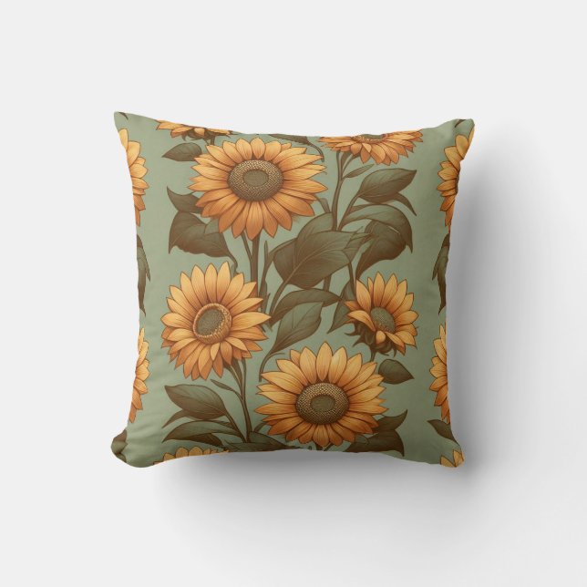 Sage and Sunflowers II Throw Pillow (Front)