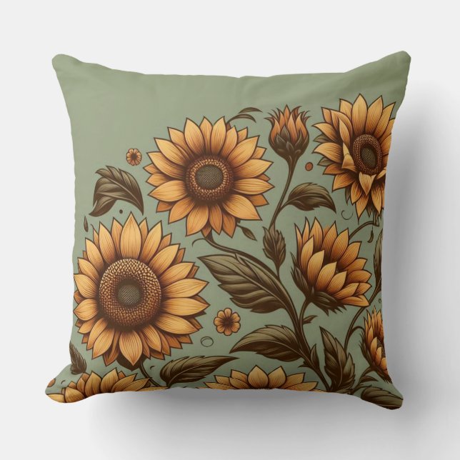 Sage and Sunflowers Throw Pillow (Front)