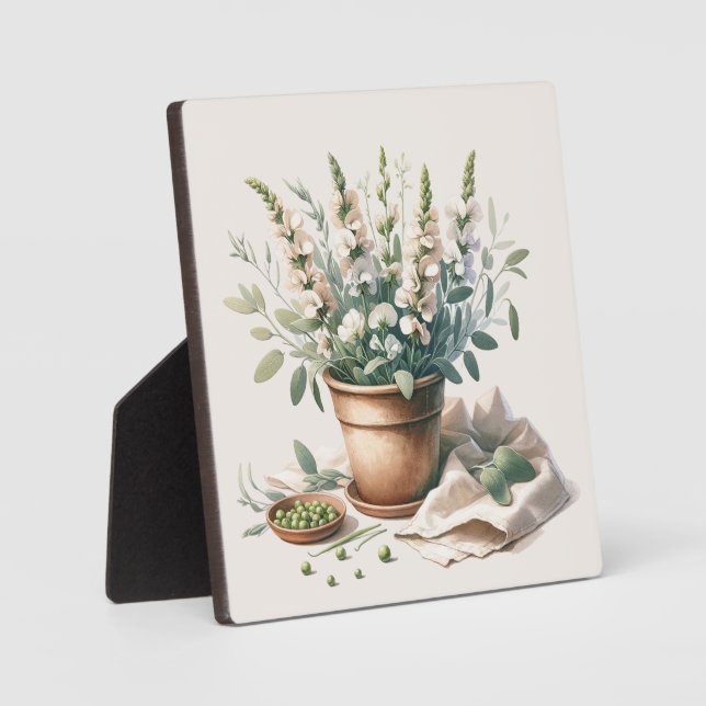 Sage and Sweet Pea Flowers in Clay Pot Plaque (Front)