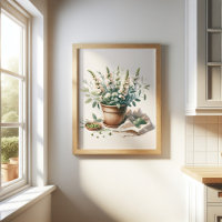 Sage and Sweet Pea Flowers in Clay Pot