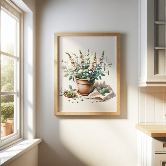 Sage and Sweet Pea Flowers in Clay Pot Poster (Creator Uploaded)