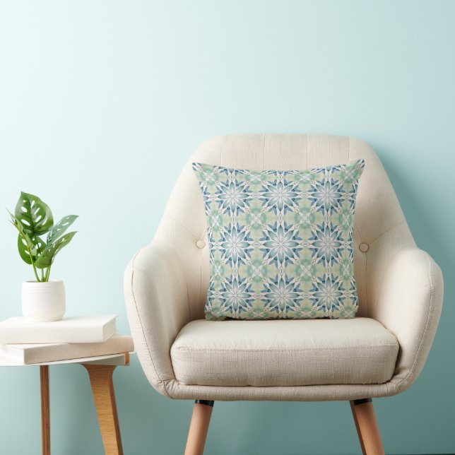 Sage and Teal Abstract Symmetry Pattern Throw Pillow (Chair)