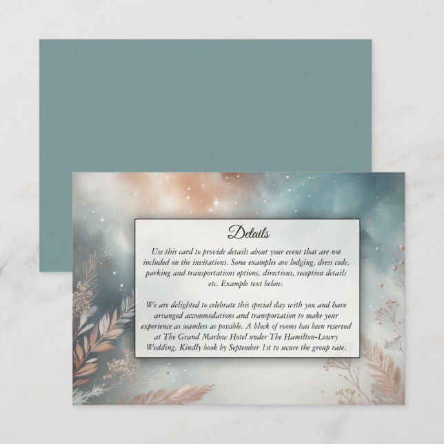 Sage and Terracotta Stardust Skies Wedding Enclosure Card (Front/Back)