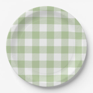 Sage and White Buffalo Plaid Gingham Paper Plate