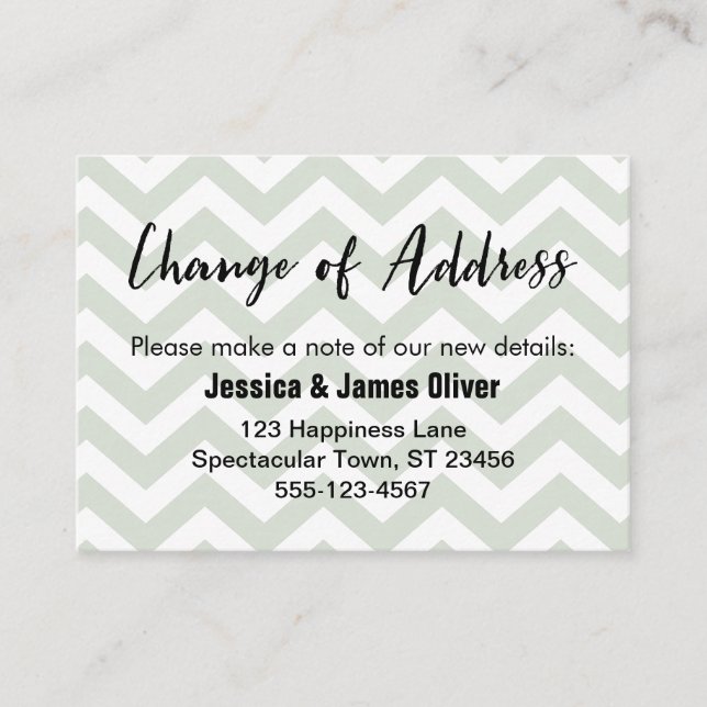 Sage and White Chevron "Change of Address" Card (Front)