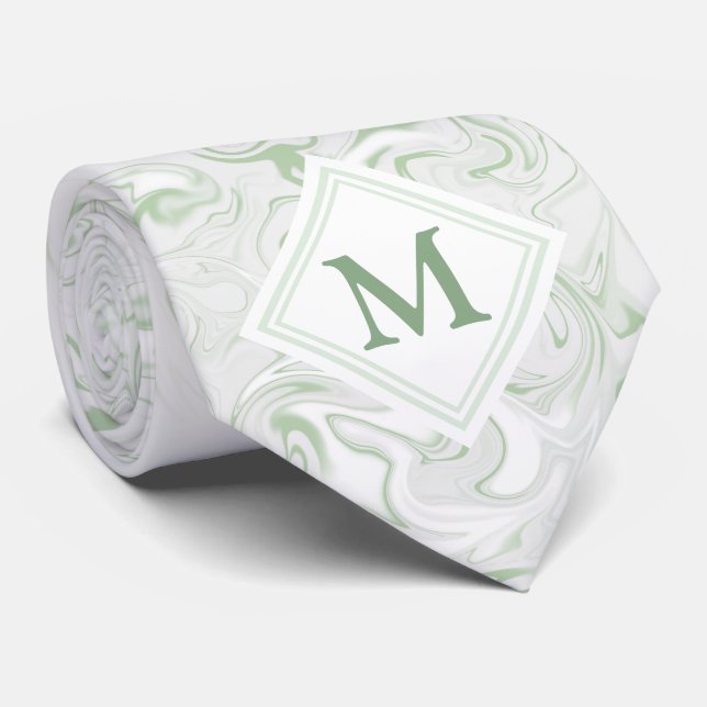 Sage and White Marble look with Diamond Monogram Tie (Rolled)