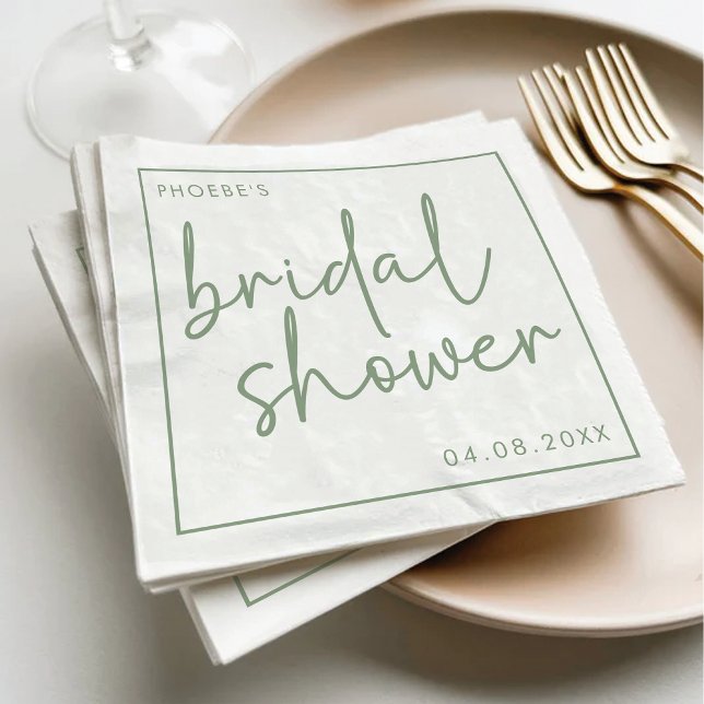 Sage and White Minimalist Script Bridal Shower Napkin (Creator Uploaded)
