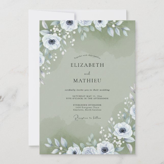 Sage Anemone Foliage Wedding Invitation (Front)