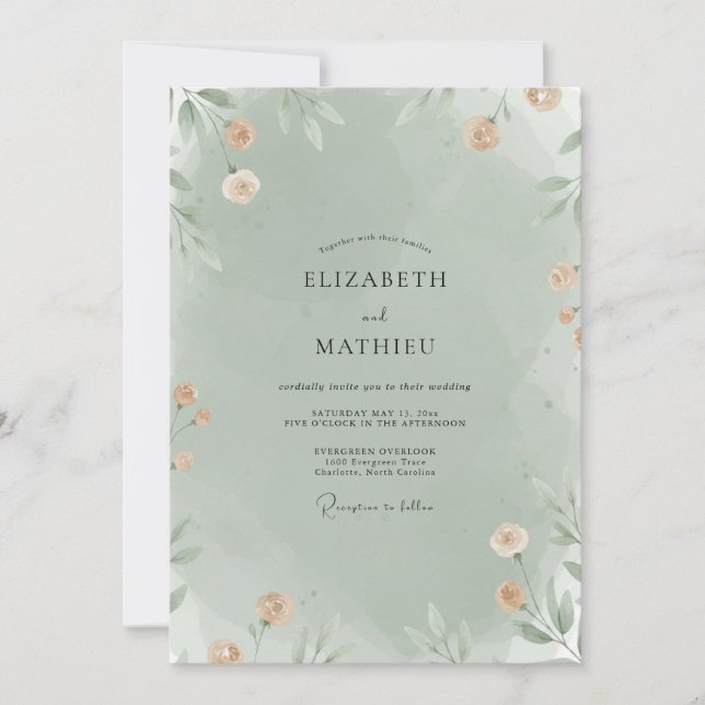 Sage Apricot Leafy Wedding Invitation (Front)