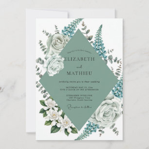 Sage Aqua Peony Wedding Invitation